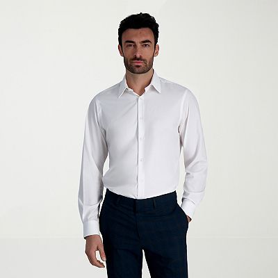 black pants grey dress shirt Quattro Flex Dress Shirt with Button Down Collar White – Collars & Co main image 1