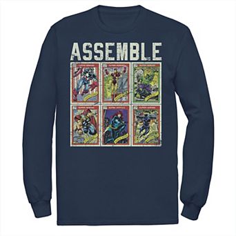 Men's Marvel Assemble Avengers Trading Cards Stacked Poster Tee