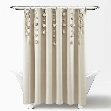 Lush Decor Boho Pom Pom Tassel Linen Shower Curtain