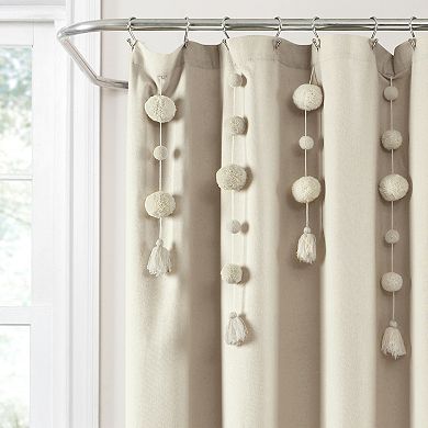 Lush Decor Boho Pom Pom Tassel Linen Shower Curtain