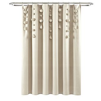 Lush Decor Boho Pom Pom Tassel Linen Shower Curtain
