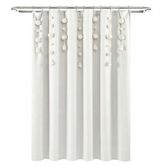 Lush Decor Boho Pom Pom Tassel Linen Shower Curtain