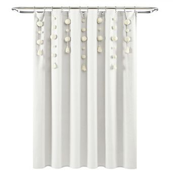 Lush Decor Boho Pom Pom Tassel Linen Shower Curtain