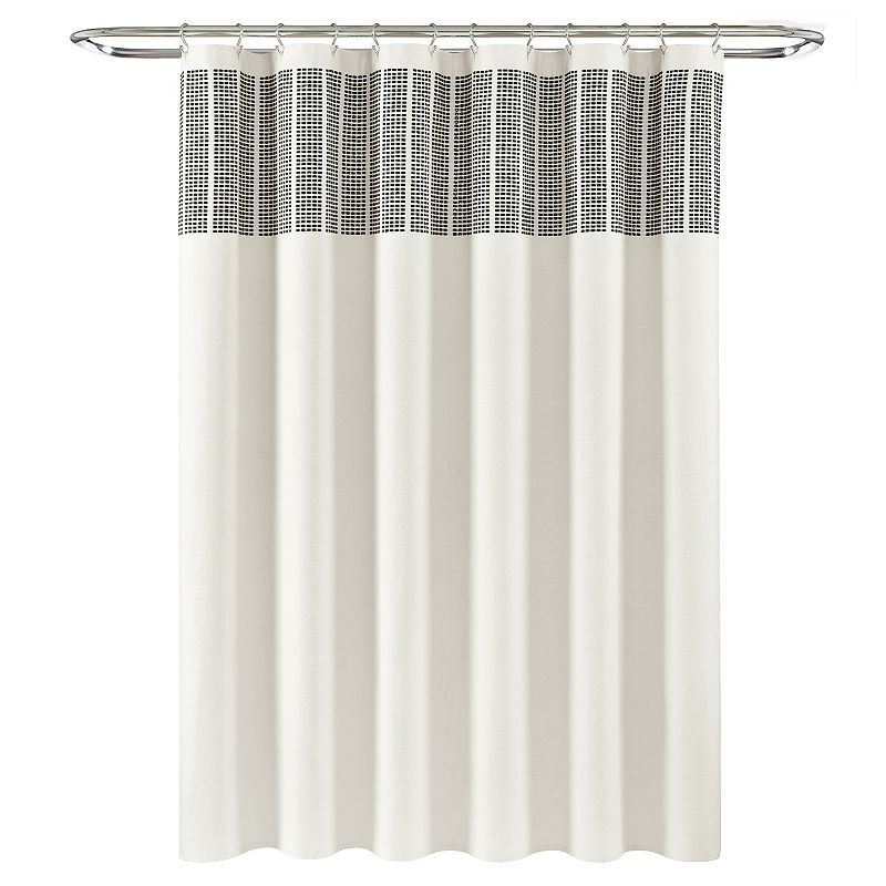 Lush Décor Stitched Woven Striped Yarn Dyed Cotton Shower Curtain Ivory/Black: Buttonhole Top