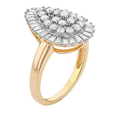 14k Gold Over Silver 1 Carat T.W. Round & Baguette Diamond Ring
