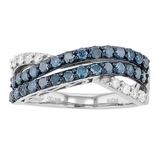Sterling Silver 1 Carat T.W. Blue & White Diamond Swirl Ring