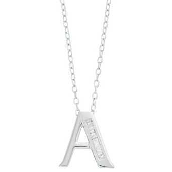 Sterling Silver Baguette Diamond Initial Pendant Necklace