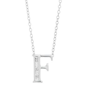 Sterling Silver Baguette Diamond Initial Pendant Necklace