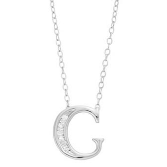 Sterling Silver Baguette Diamond Initial Pendant Necklace