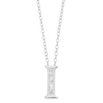 Sterling Silver Baguette Diamond Initial Pendant Necklace