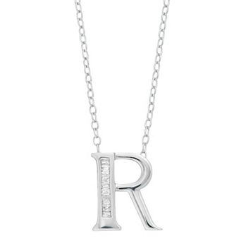 Sterling Silver Baguette Diamond Initial Pendant Necklace