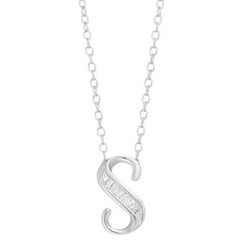 Sterling Silver Baguette Diamond Initial Pendant Necklace