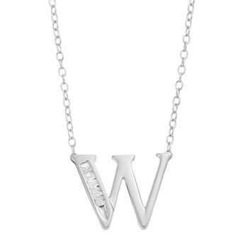 Sterling Silver Baguette Diamond Initial Pendant Necklace