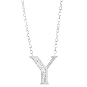 Sterling Silver Baguette Diamond Initial Pendant Necklace