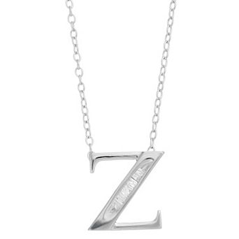 Sterling Silver Baguette Diamond Initial Pendant Necklace