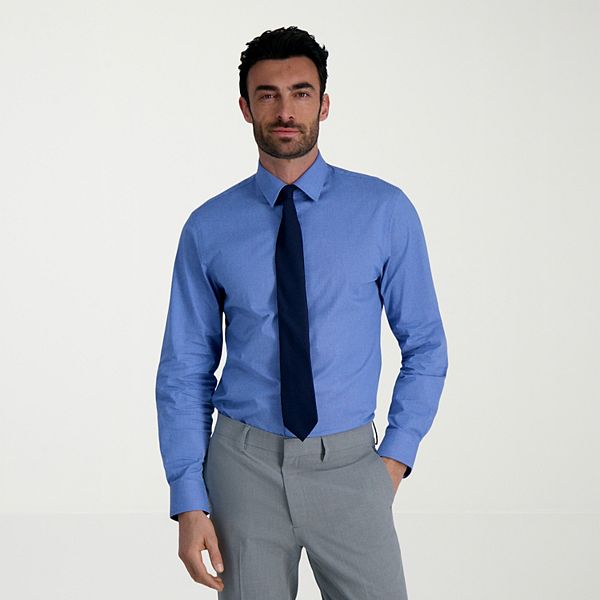 Men's Haggar&reg; Premium Comfort Classic Fit Wrinkle Resistant Dress Shirt Color: Mini Blue Dobby Size: 15.5-32/33