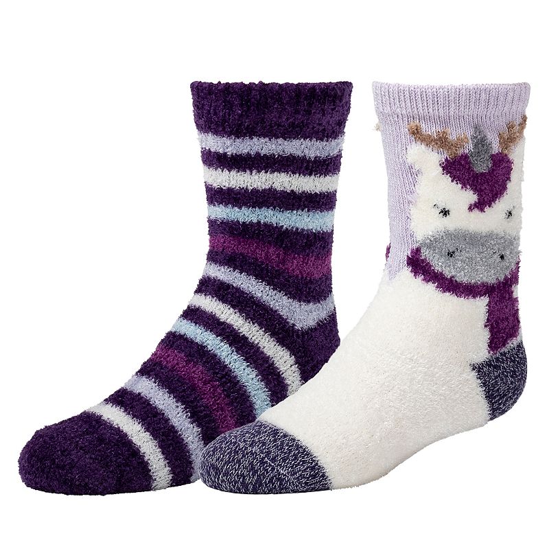 Girls 2-Pack Plushfill Crew Socks, Girls, Size: Medium-Large, Med Purple