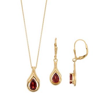 14k Gold Over Sterling Silver Garnet Pear Drop Earring & Pendant Necklace Set