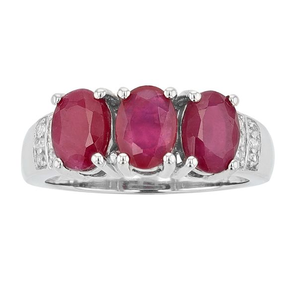 Sterling Silver 3-Stone Ruby Oval Ring