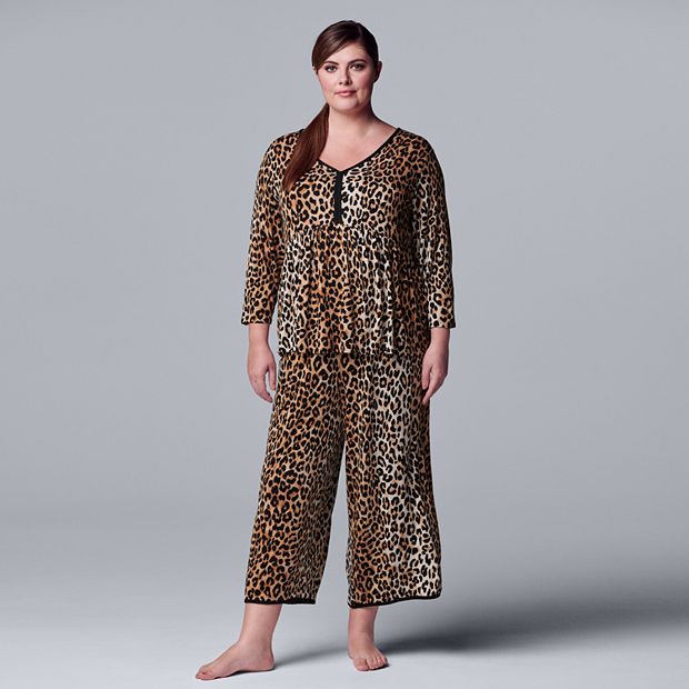 Women's Simply Vera Vera Wang 3/4 Sleeve Pajama Shirt & Cropped Pajama  Pants Sleep Set