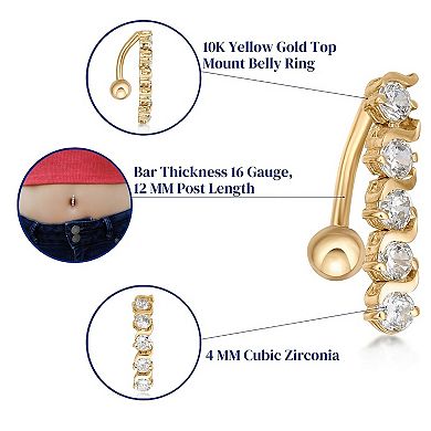 Lila Moon 10k Gold Top Mount Cubic Zirconia Belly Ring