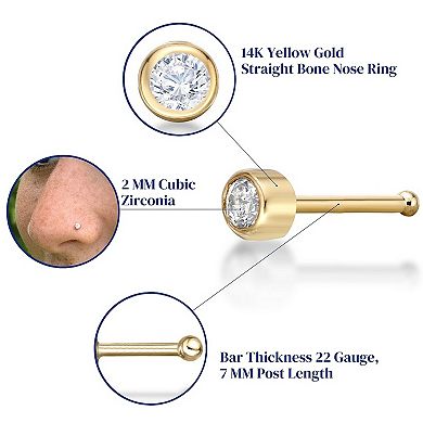 Lila Moon 14k Gold 2 mm Cubic Zirconia Nose Stud