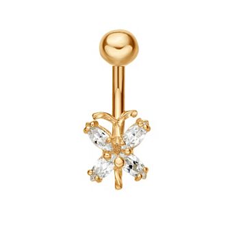 Lila Moon 10k Gold Cubic Zirconia Butterfly Belly Ring