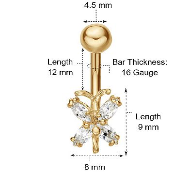 Lila Moon 10k Gold Cubic Zirconia Butterfly Belly Ring