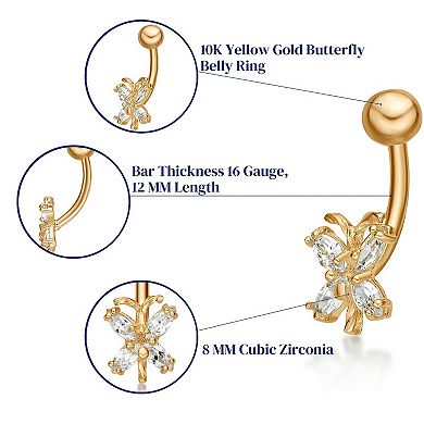 Lila Moon 10k Gold Cubic Zirconia Butterfly Belly Ring