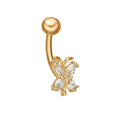 Lila Moon 10k Gold Cubic Zirconia Butterfly Belly Ring