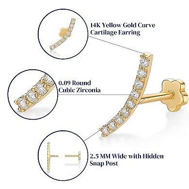 Lila Moon 14k Gold Cubic Zirconia Curved Bar Cartilage Earring