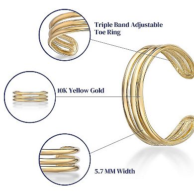 Lila Moon 10k Gold Triple Band Adjustable Toe Ring