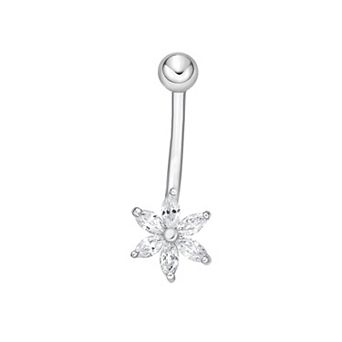 Lila Moon 10k White Gold Cubic Zirconia Flower Belly Ring