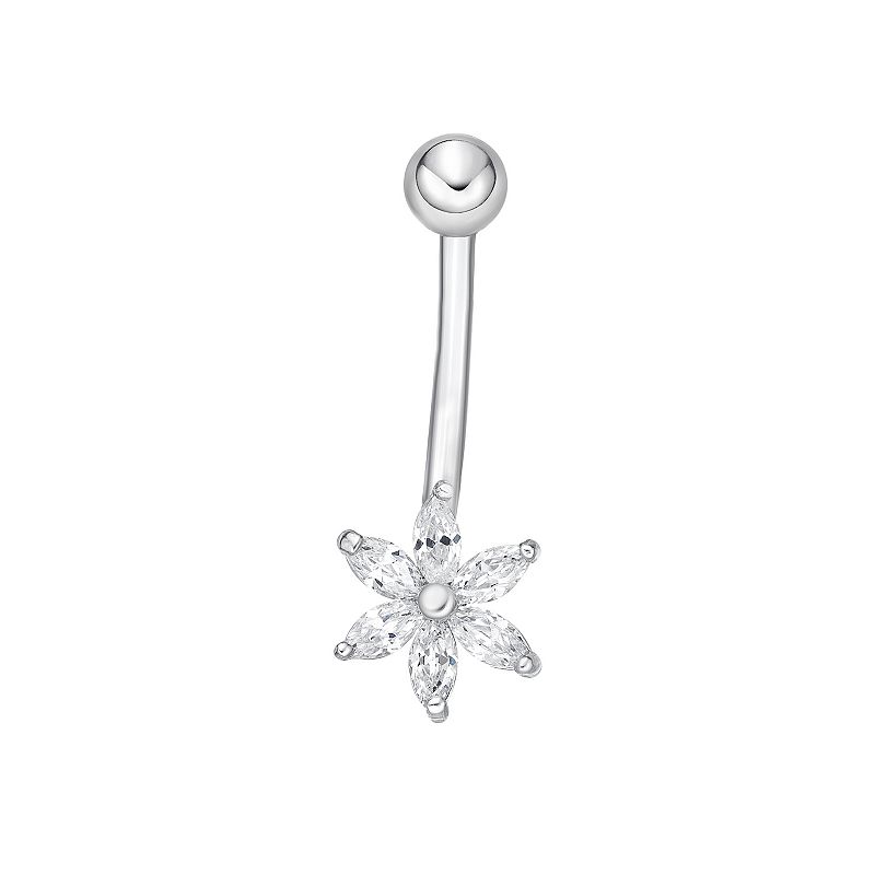 Lila Moon 10k White Gold Cubic Zirconia Flower Belly Ring, Womens