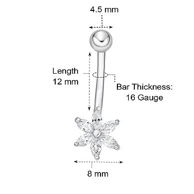 Lila Moon 10k White Gold Cubic Zirconia Flower Belly Ring
