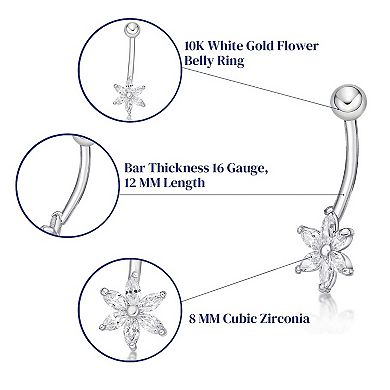 Lila Moon 10k White Gold Cubic Zirconia Flower Belly Ring