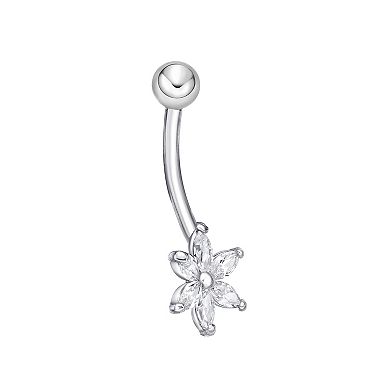 Lila Moon 10k White Gold Cubic Zirconia Flower Belly Ring