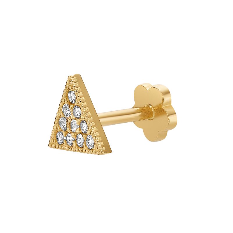 Lila Moon 14k Gold Cubic Zirconia Triangle Cartilage Stud Earring, Womens,