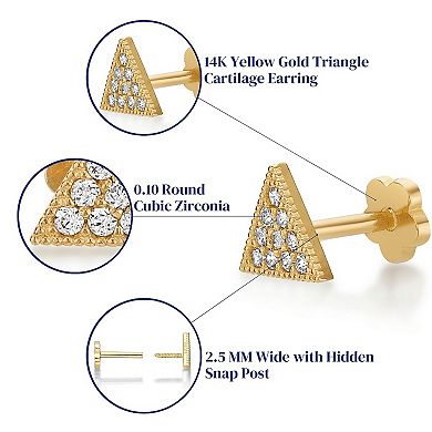 Lila Moon 14k Gold Cubic Zirconia Triangle Cartilage Stud Earring