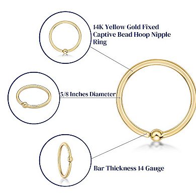 Lila Moon 14k Gold Captive Bead Hoop Nipple Ring