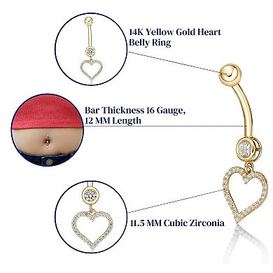 Lila Moon 10k Gold Cubic Zirconia Heart Belly Ring