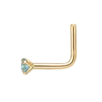 Lila Moon 14k Gold 90 Degree Blue Crystal Nose Stud