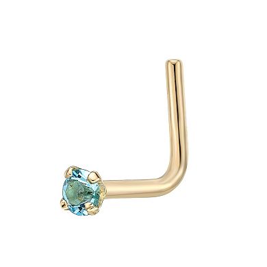 Lila Moon 14k Gold 90 Degree Blue Crystal Nose Stud