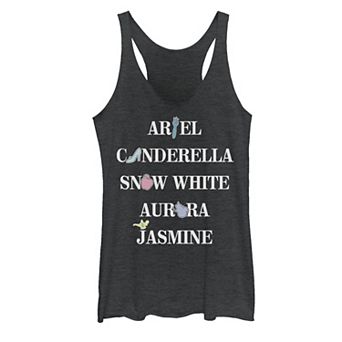 Juniors' ©Disney Princess Names Faux Patchy Icons Graphic Tank Top