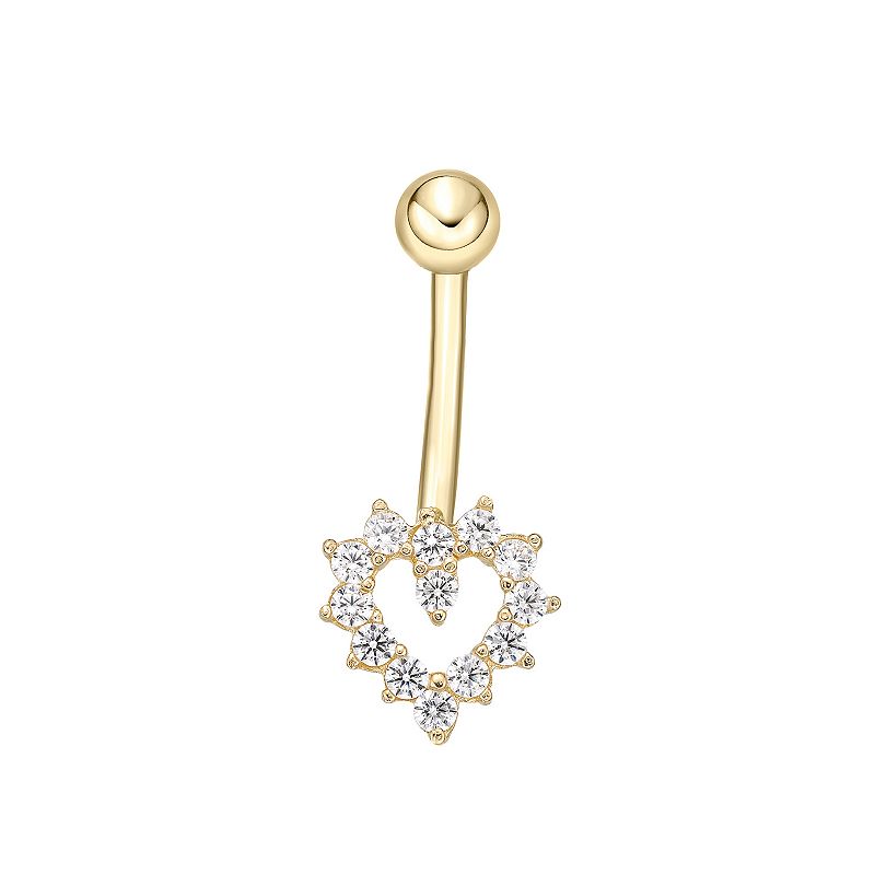 Lila Moon 14k Gold Cubic Zirconia Heart Belly Ring, Womens, Yellow