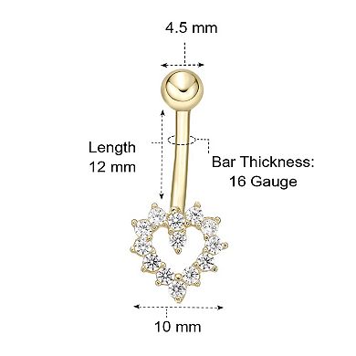 Lila Moon 14k Gold Cubic Zirconia Heart Belly Ring