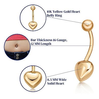Lila Moon 10k Gold Puffed Heart Belly Ring