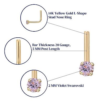 Lila Moon 14k Gold 90 Degree Purple Crystal Nose Stud