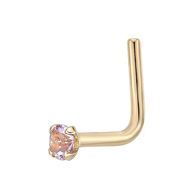 Lila Moon 14k Gold 90 Degree Purple Crystal Nose Stud