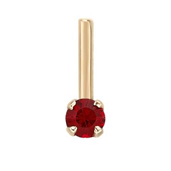 Lila Moon 14k Gold 90 Degree Red Crystal Nose Stud